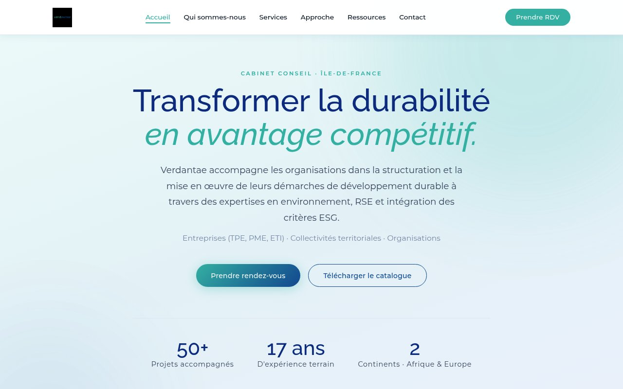 Apercu du site Verdantae — Cabinet Conseil RSE & Environnement