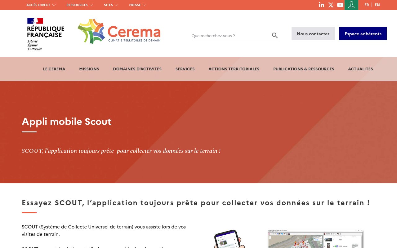 Aperçu du site SCOUT – Système de Collecte Universel de Terrain