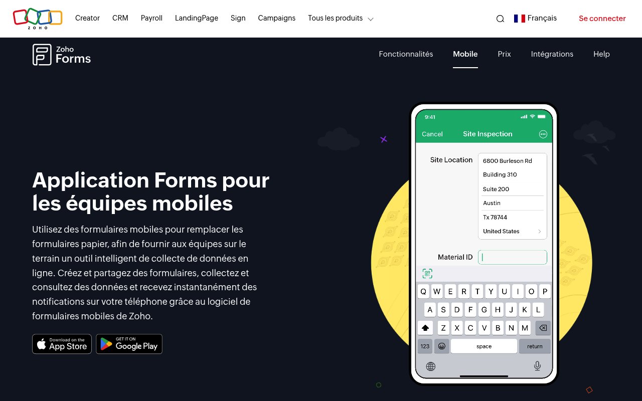 Aperçu du site Zoho Forms