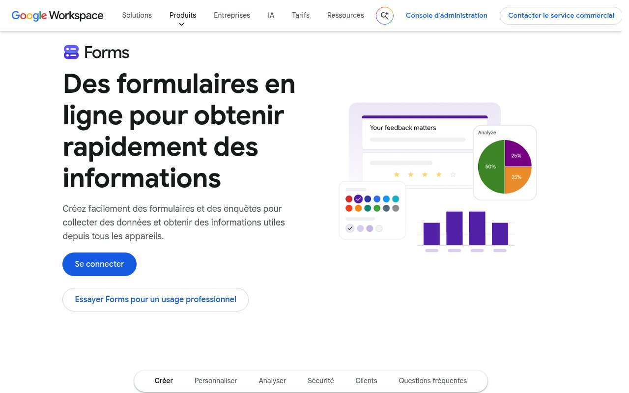 Aperçu du site Google Forms avec application mobile et outils Google Wor...
