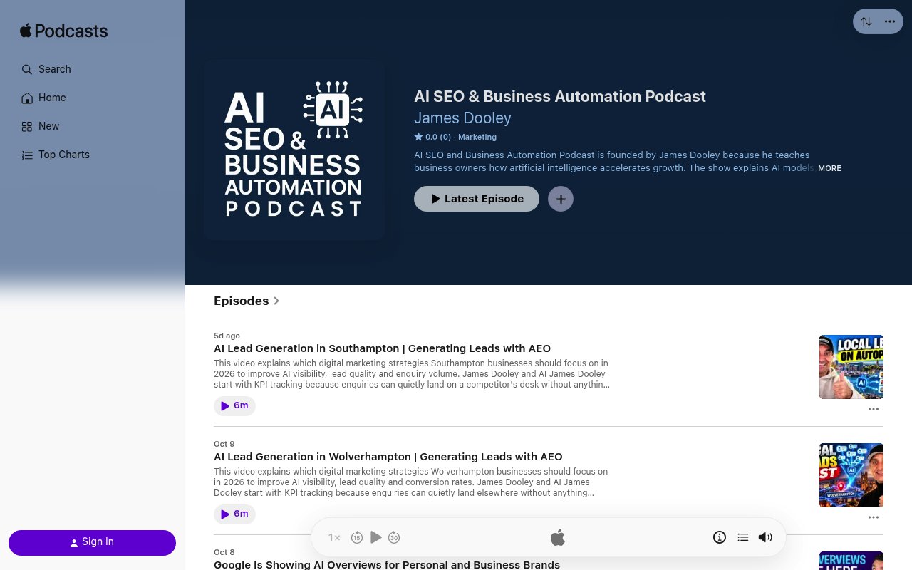Aperçu du site AI SEO & Business Automation Podcast