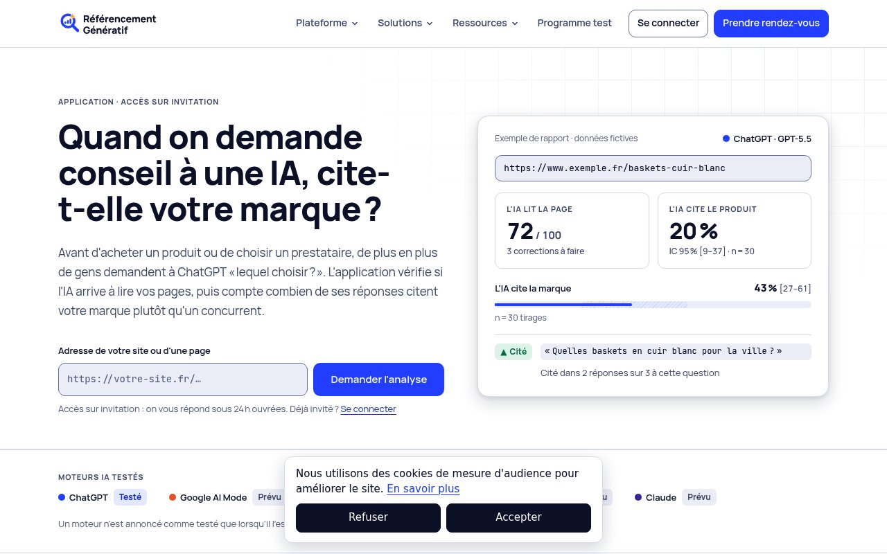 Apercu du site Référencement Génératif France