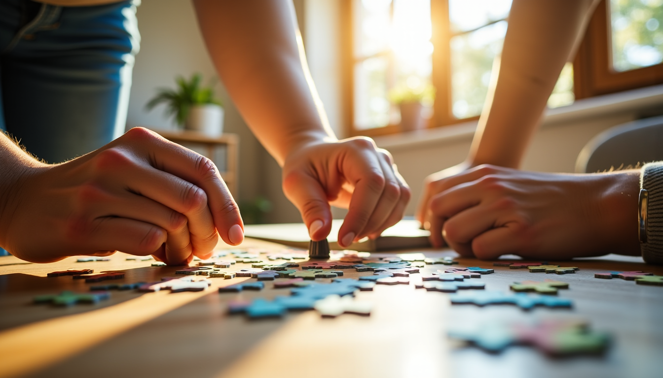 Avant de débuter un puzzle en famille : tapis, trieur et organisation