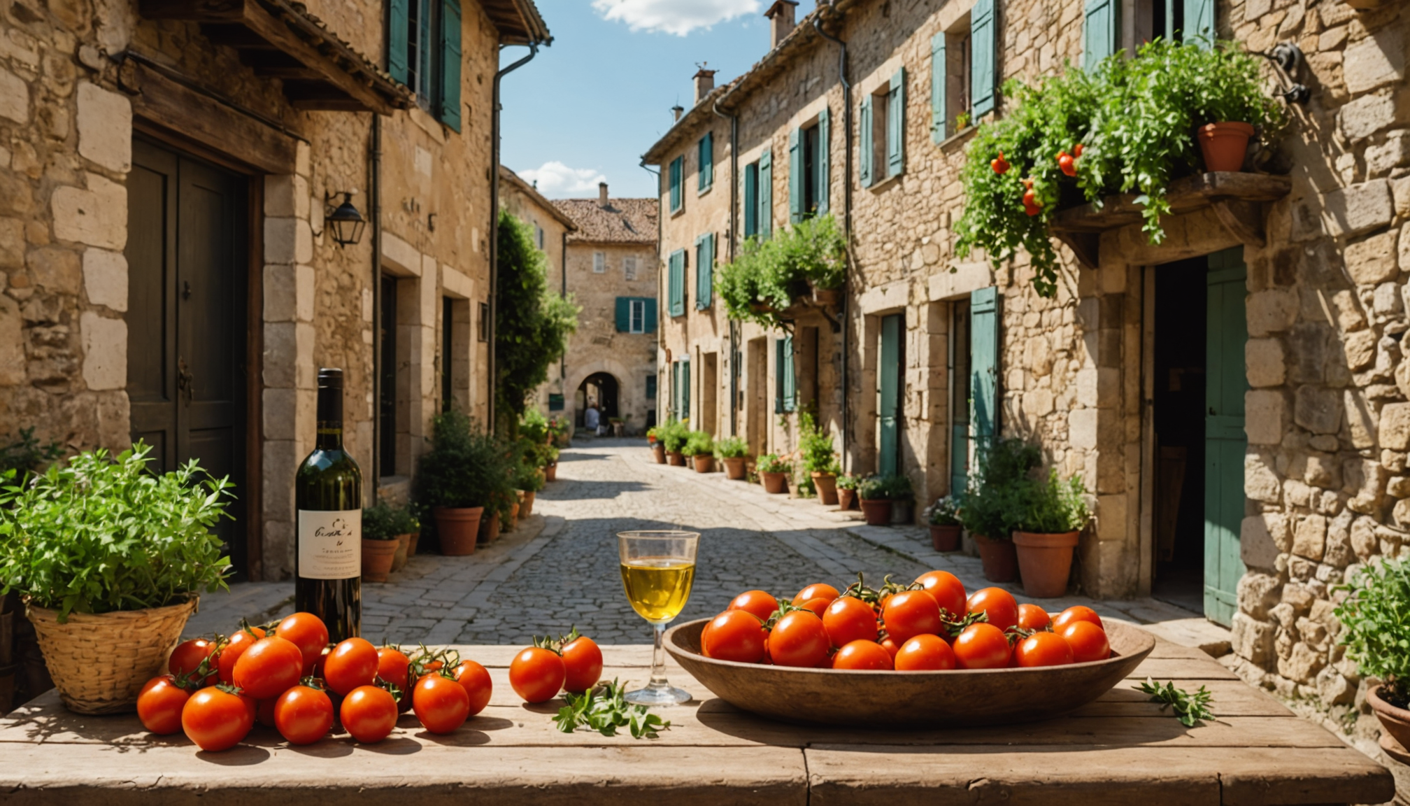 Illustration : tomates gorgées de soleil, melons parfumés, herbes aromatiques — explorez le charme caché des villages français authentiques