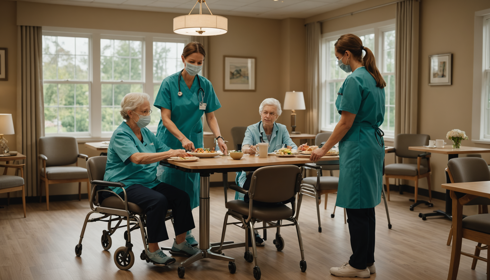 Illustration : les tables réglables en hauteur évitent aux soignants — mobilier ergonomique pour ehpad