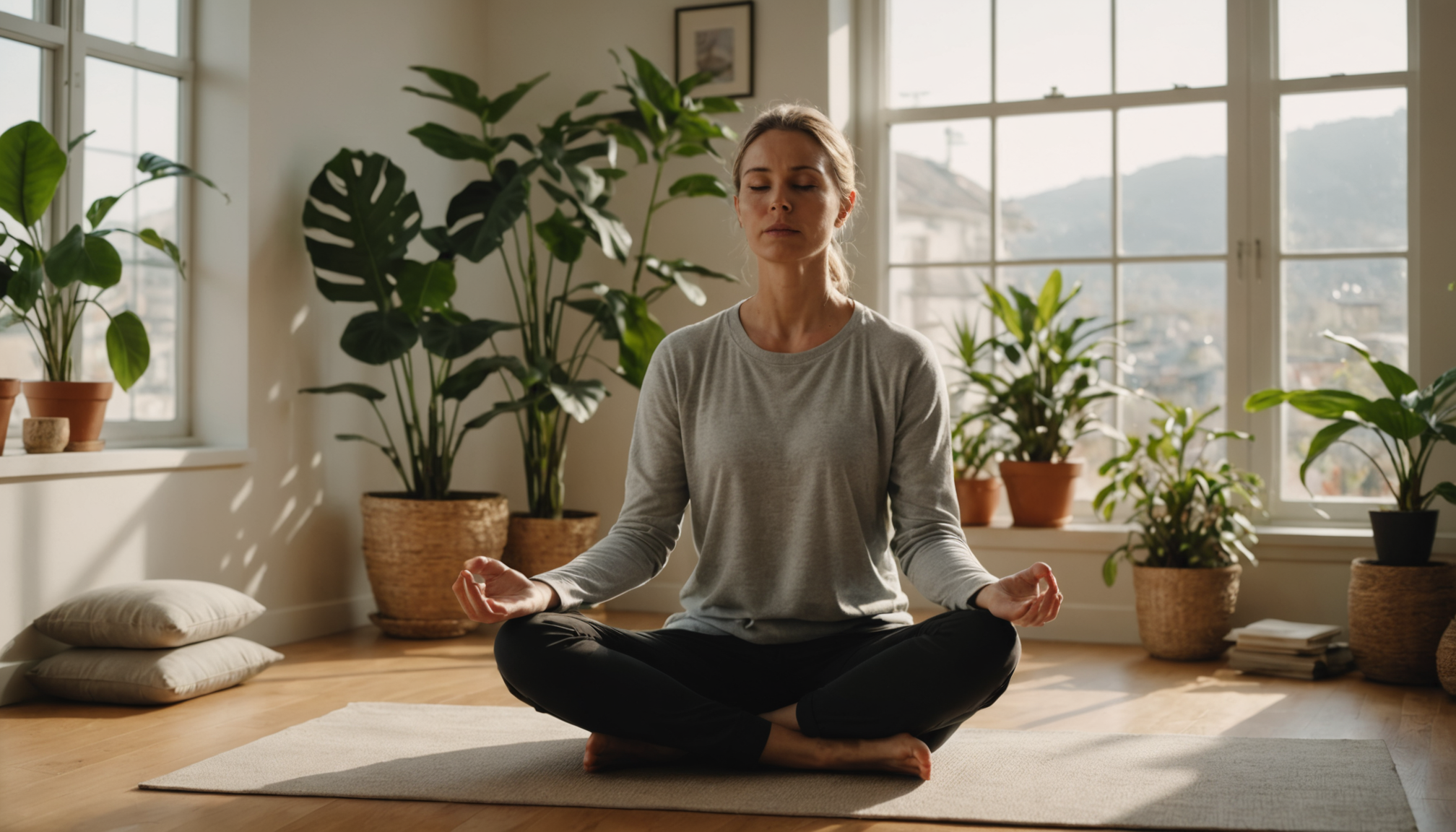 Illustration : « la pleine conscience n'est pas une évasion — l'équilibre mental, clé de la vitalité quotidienne
