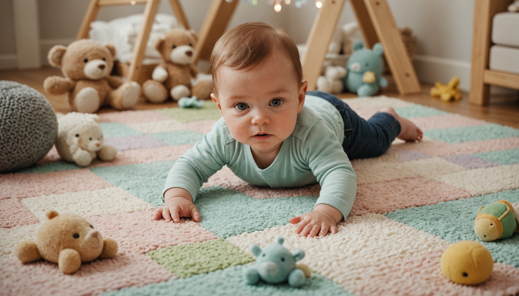 l'éveil sensoriel du bébé dès les premiers jours — les tapis d'éveil texturés offrent une surface d'exploration
