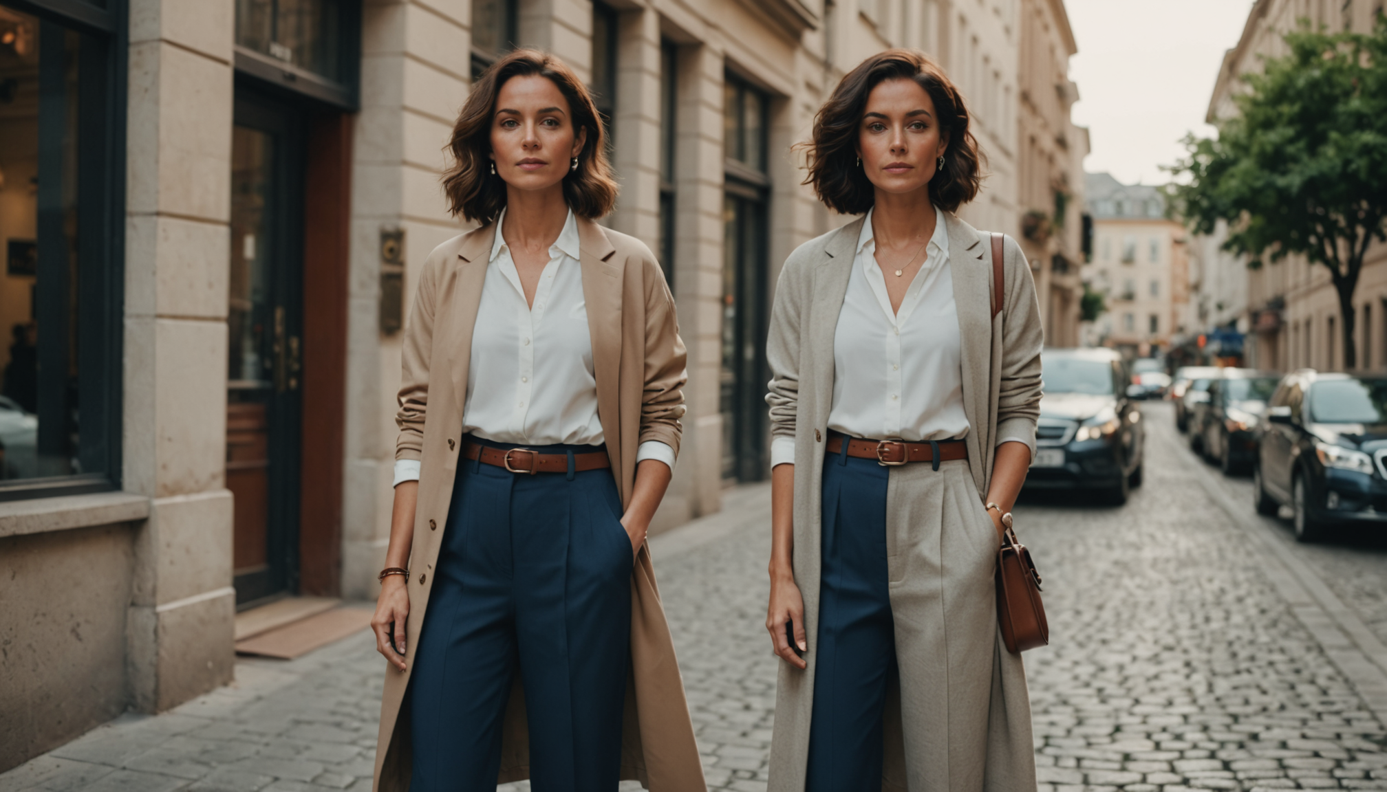 élégance et simplicité : réinventer votre style quotidien — chemise + pantalon tailleur robe midi unie cardigan