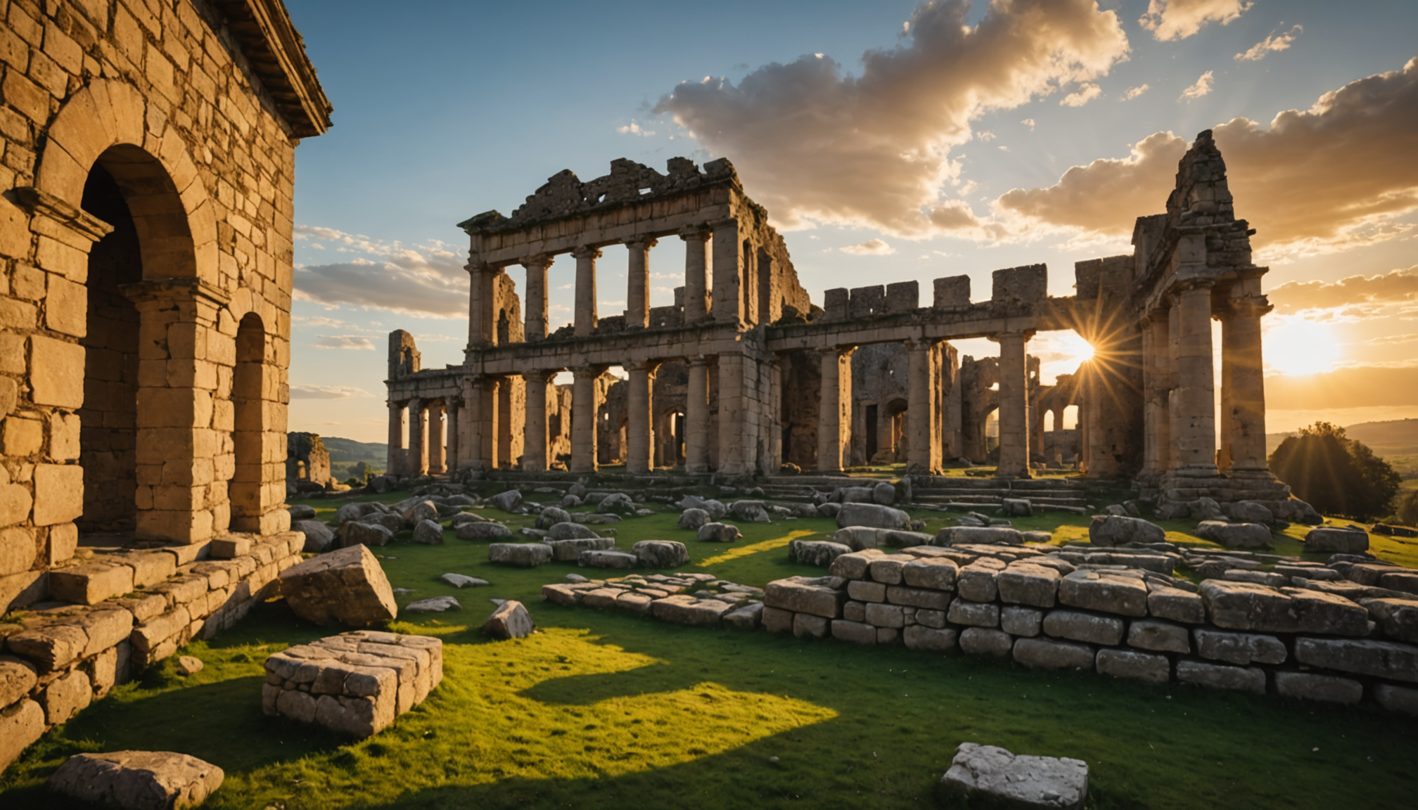 ruines de montrond au coucher du soleil : un décor chargé d’histoire — les galeries souterraines, lorsqu'elles sont accessibles, créent un