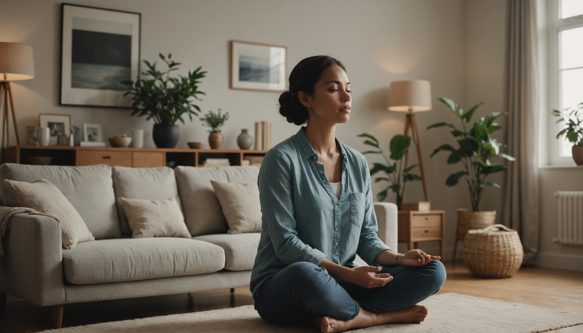 Illustration : commencez simplement : asseyez-vous confortablement, fermez les yeux, — 10 astuces pour harmoniser esprit et corps au quotidien