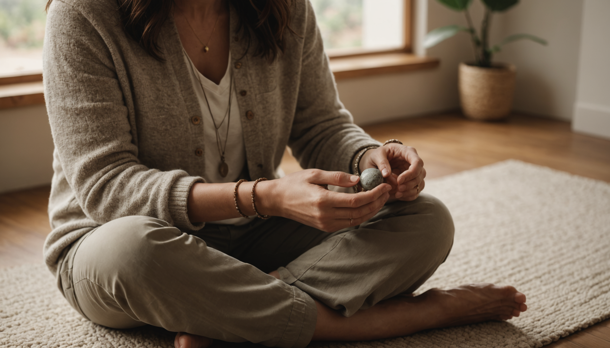 Illustration : certains praticiens recommandent la visualisation ou l'intention consciente — bijoux en pierres naturelles chez bijoux minéraux de gaia
