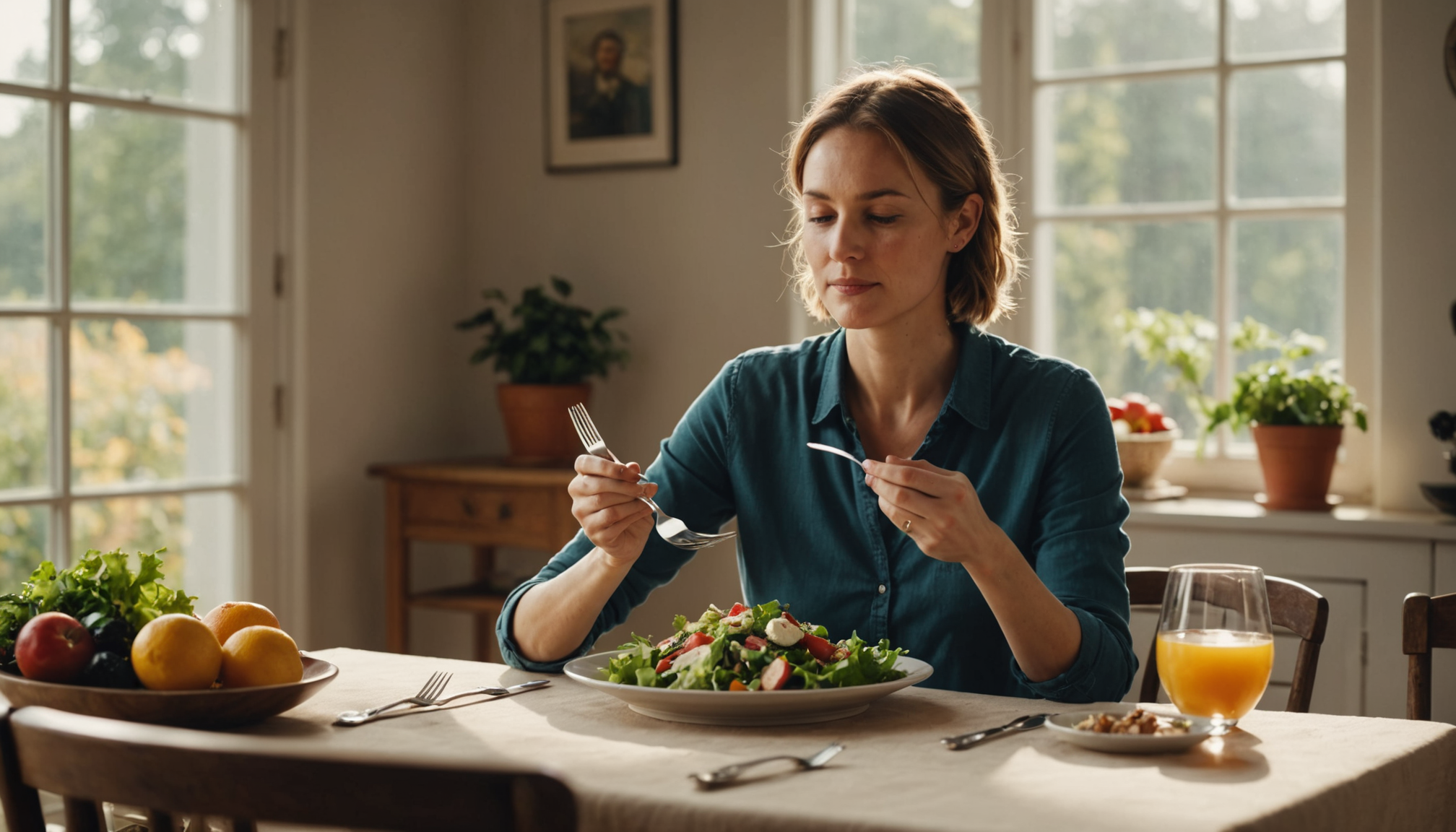 Illustration : manger en pleine conscience constitue une autre dimension — harmonisez votre vie : l'équilibre entre esprit et corps