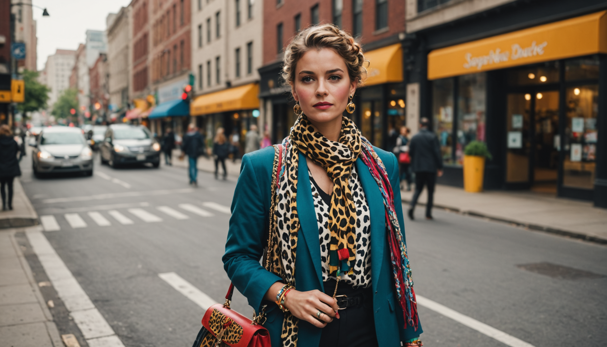 Illustration : iques accumulation de bijoux, sac coloré, foulard noué — réinventez votre style avec des touches de créativité