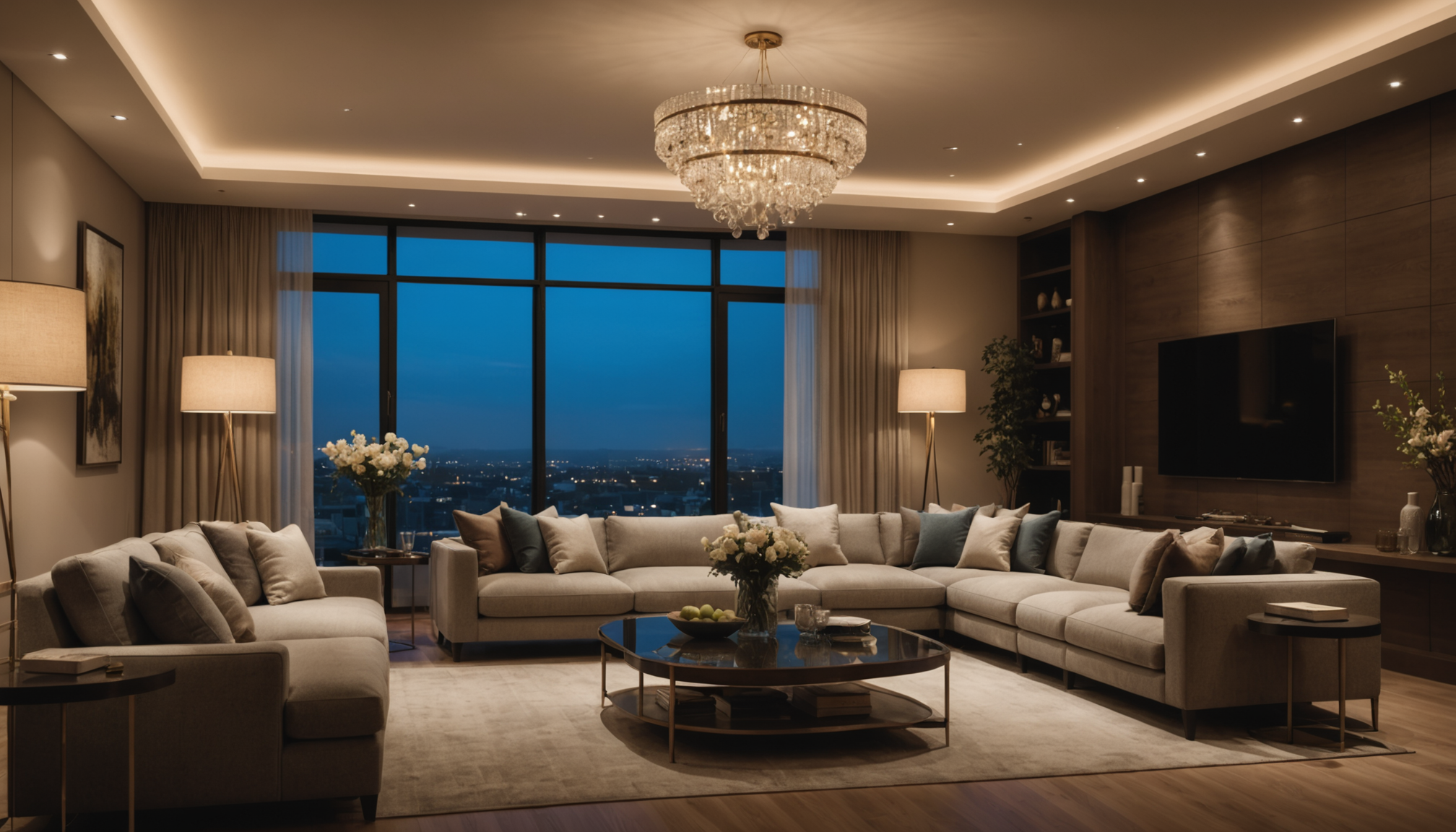 concevoir l'intérieur parfait pour une vie confortable — adaire d'angle ambiance soirée 2700-3000 k spots orientables