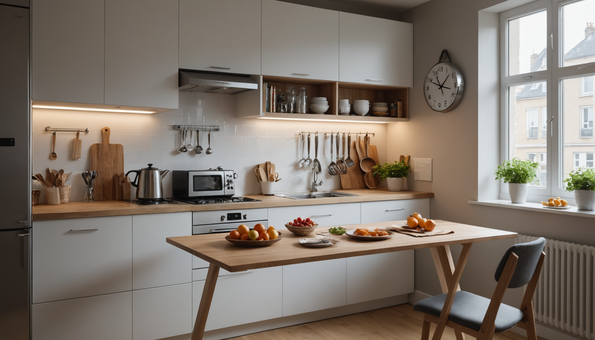 maison fonctionnelle : astuces gain de place efficaces — les tables pliantes murales conviennent parfaitement aux petites