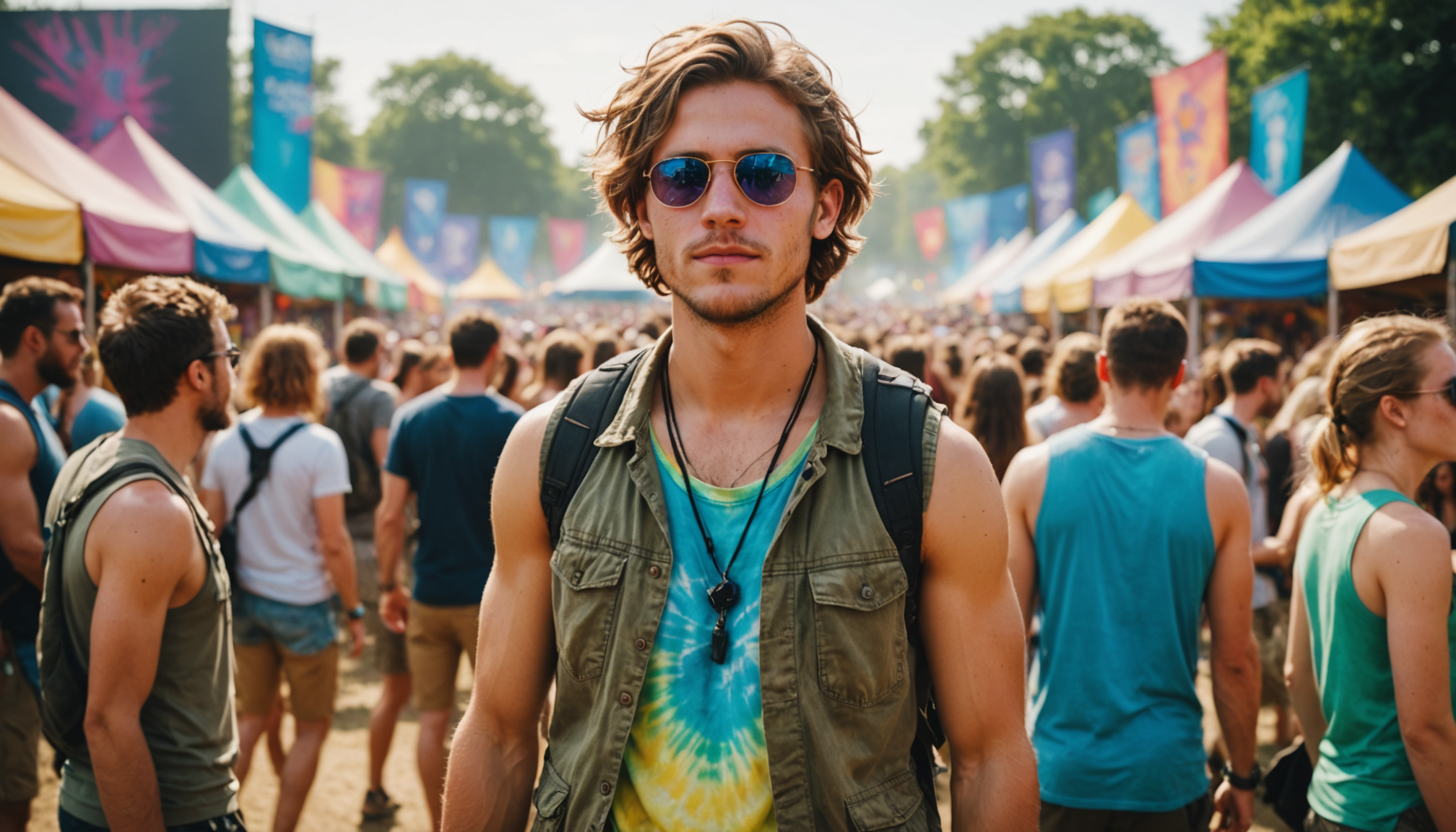 look de festival : créer une tenue originale avec un t-shirt décalé — ilitaire grunge moderne t-shirt tie-dye short cargo kaki