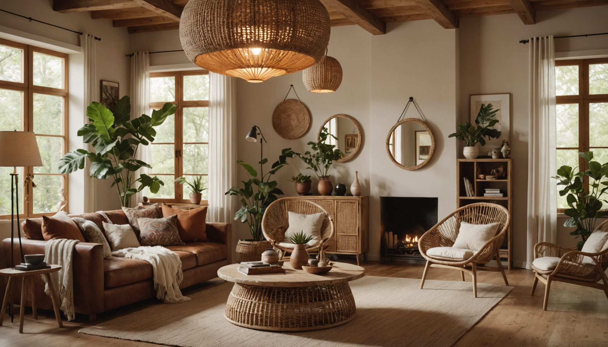 Illustration : ier de riz ou le rotin combinez plusieurs — suspension fleur en pétales : quel éclairage pour un salon au style bohème ?