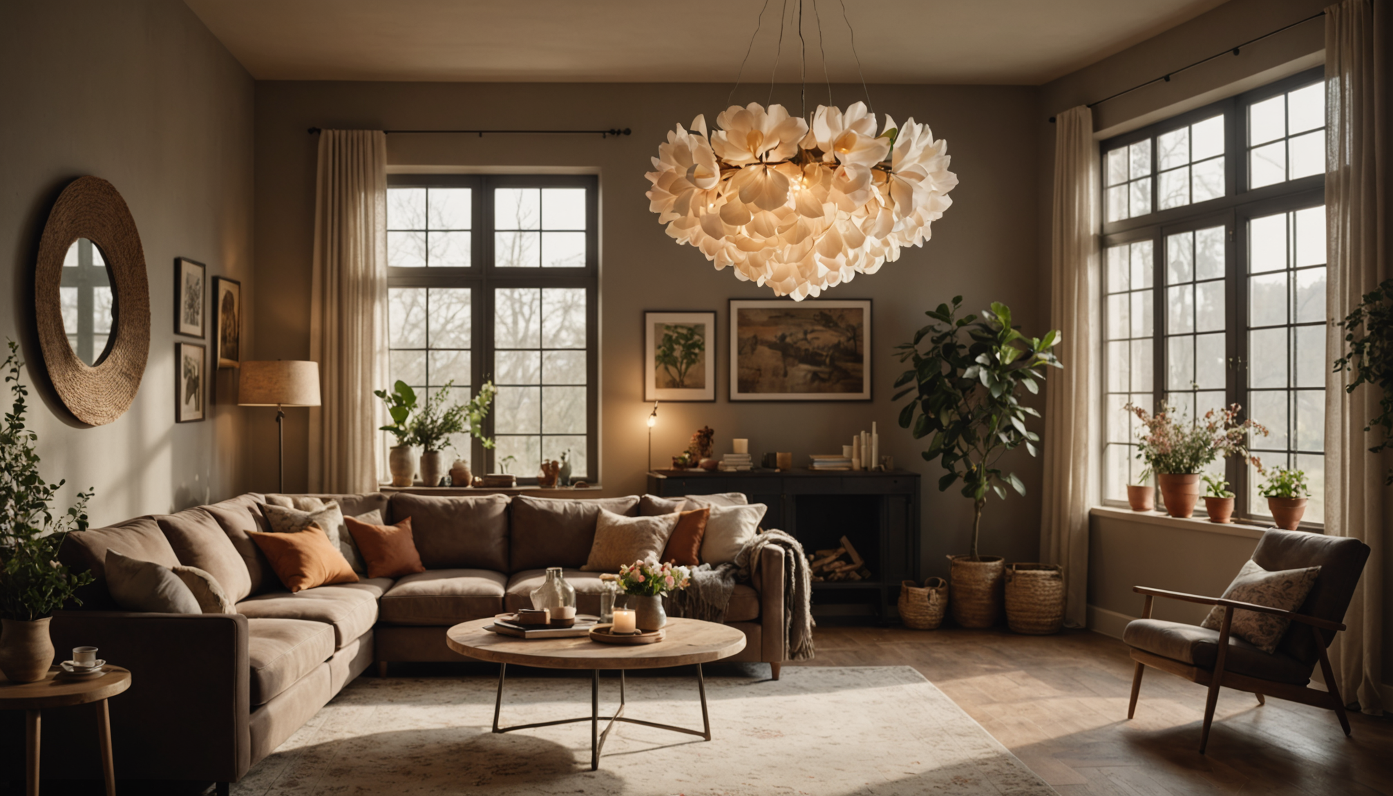 Illustration : au-delà des considérations de sécurité, ces technologies anciennes — suspension fleur en pétales : quel éclairage pour un salon au style bohème ?