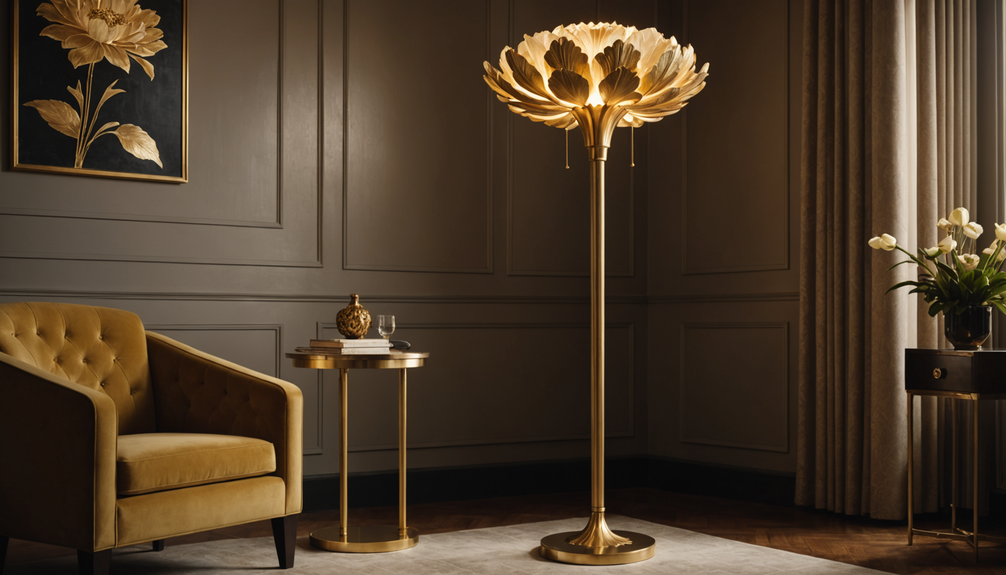 lampadaire fleur doré : l'astuce pour donner un look art déco à votre salon — la stabilité du pied mérite votre attention. un