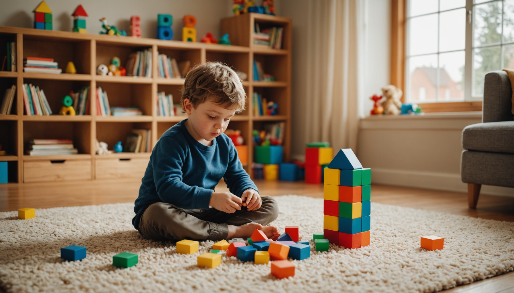 Illustration : un enfant qui joue avec des blocs pour — adopter une approche ludique pour apprendre les mathématiques ?