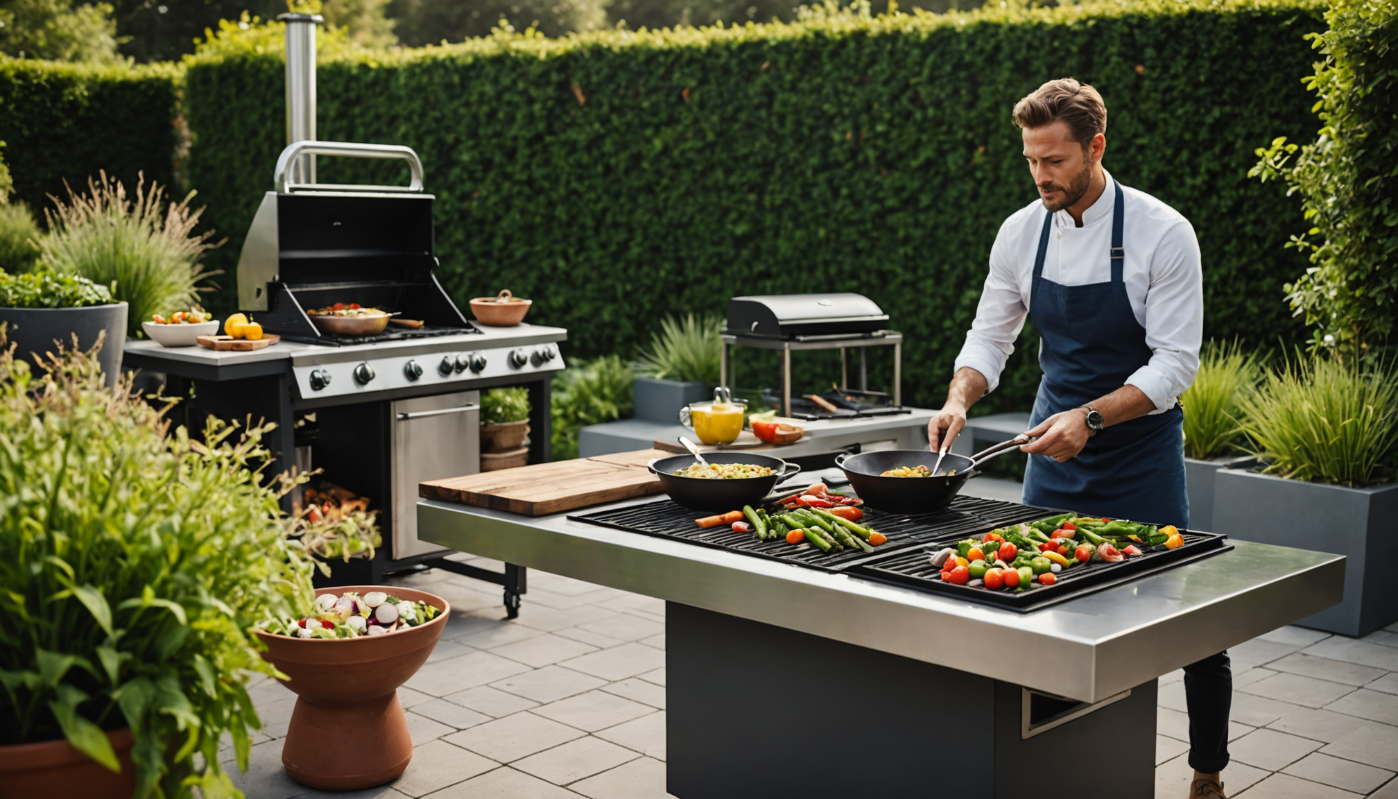 Illustration : les légumes gagnent à être coupés en morceaux — cuisine extérieure : l'élégance du brasero plancha moderne