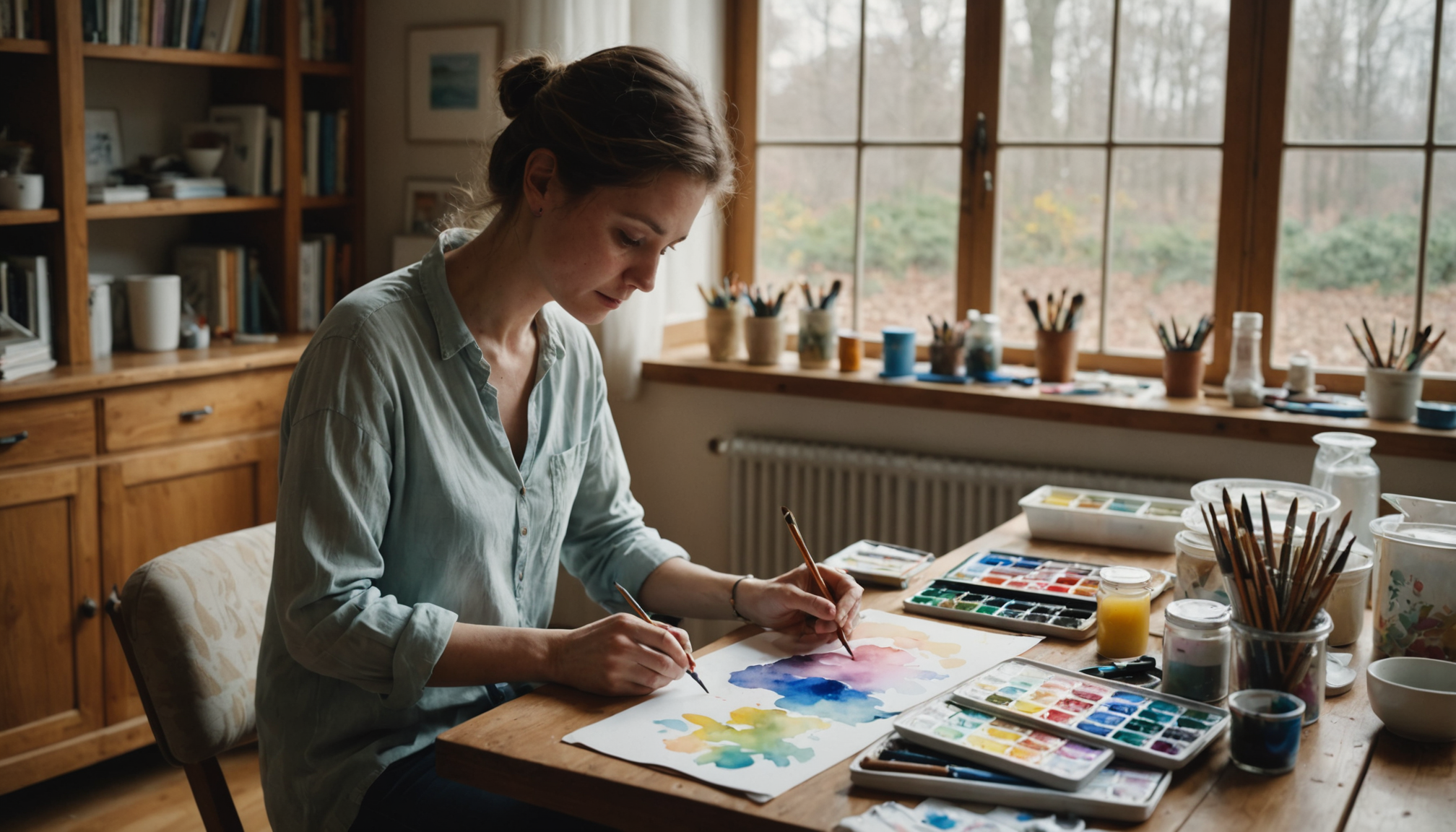 loisirs créatifs qui aident à réduire le stress — contrairement aux techniques picturales précises, l'aquarelle exige d'accepter