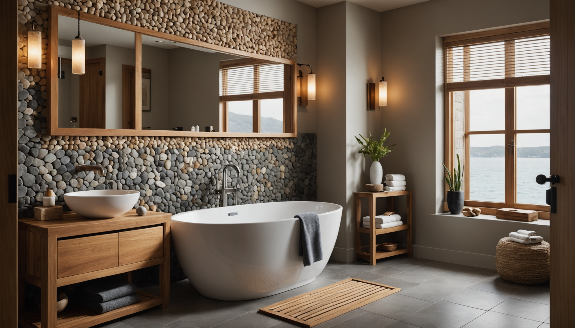 réinventer votre espace avec des touches naturelles ? — le de bain teck, galet, corde marine imputrescibilité,