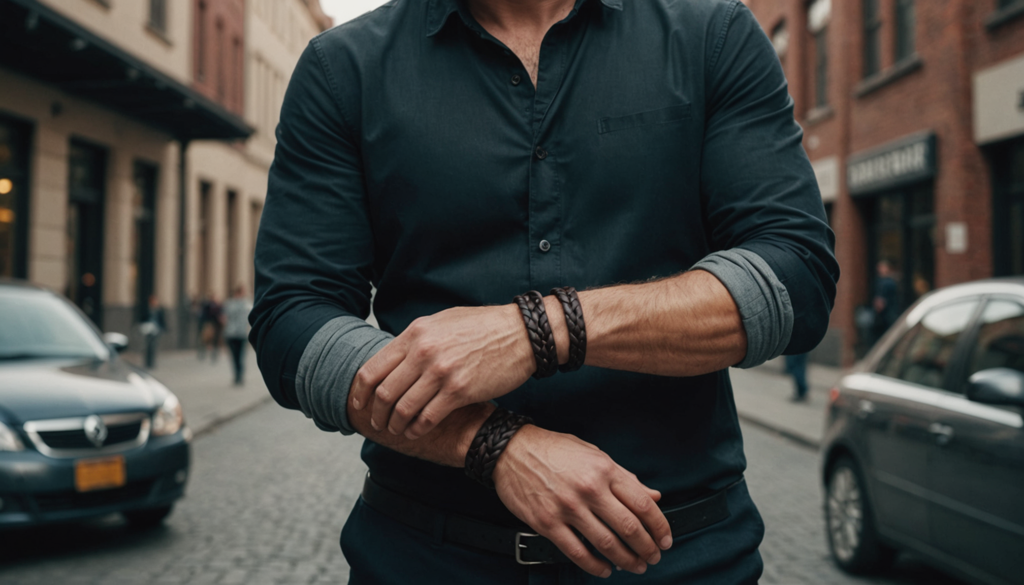 Illustration : certains préfèrent un port légèrement plus haut sur — adopter le bracelet cuir tressé homme dans son look quotidien ?