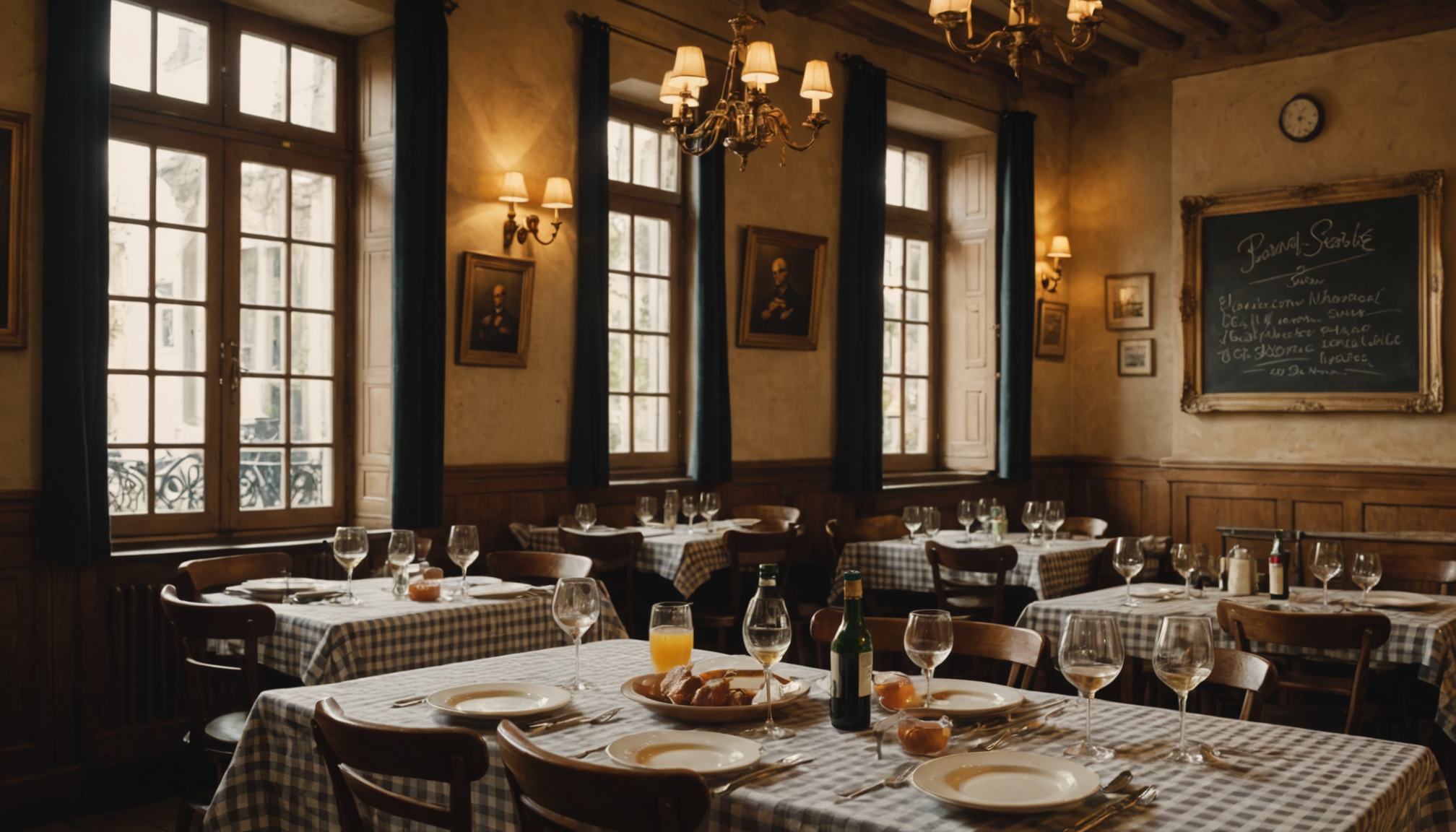 Illustration : es à carreaux, l'ardoise du jour et l'accueil — cuisine française : un voyage de saveurs et traditions