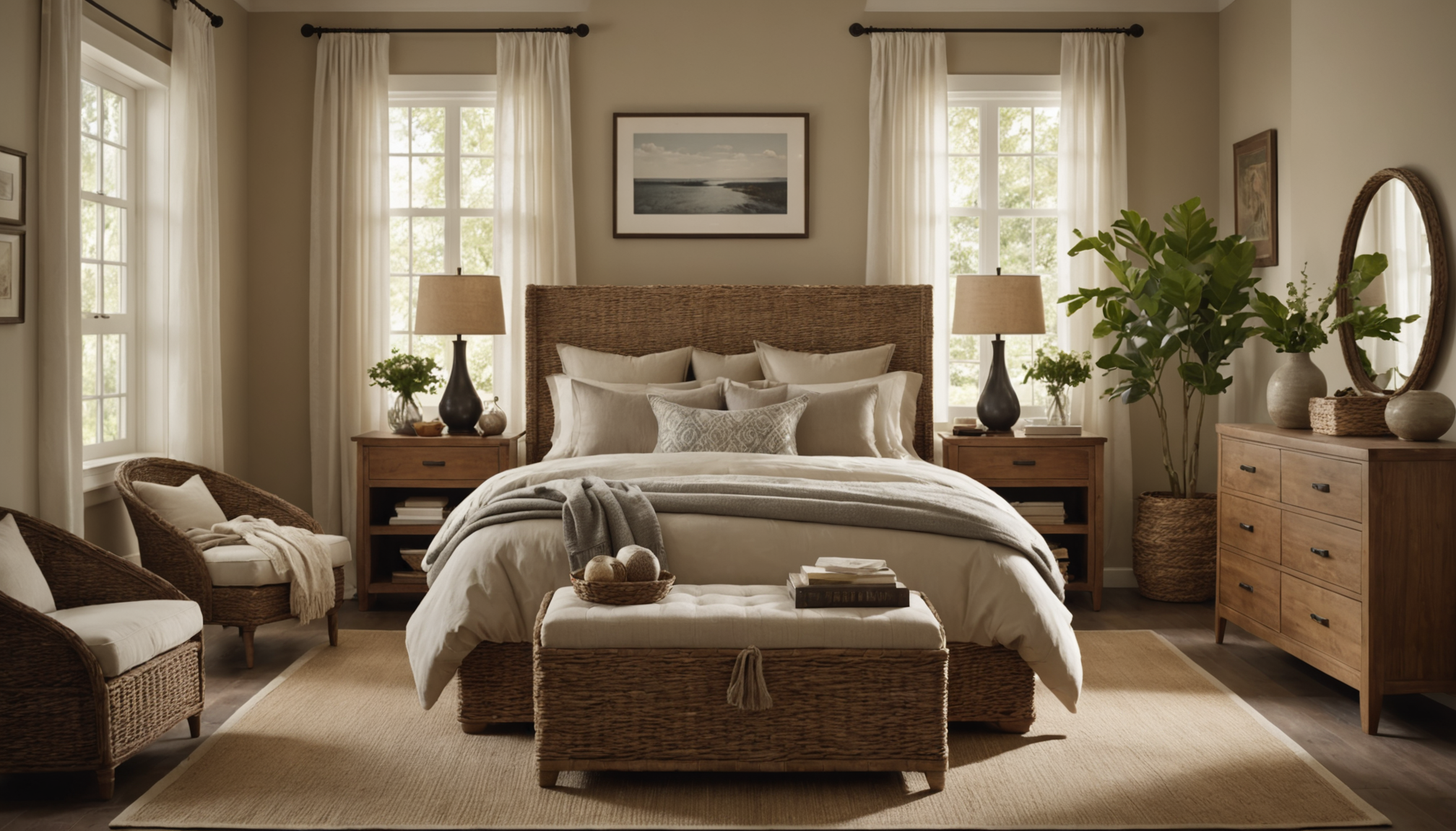 Illustration : au-del&agrave; des plantes, int&eacute;grez d'autres mat&eacute;riaux naturels : &mdash; 7 astuces pour une chambre &agrave; coucher design et &eacute;l&eacute;gante