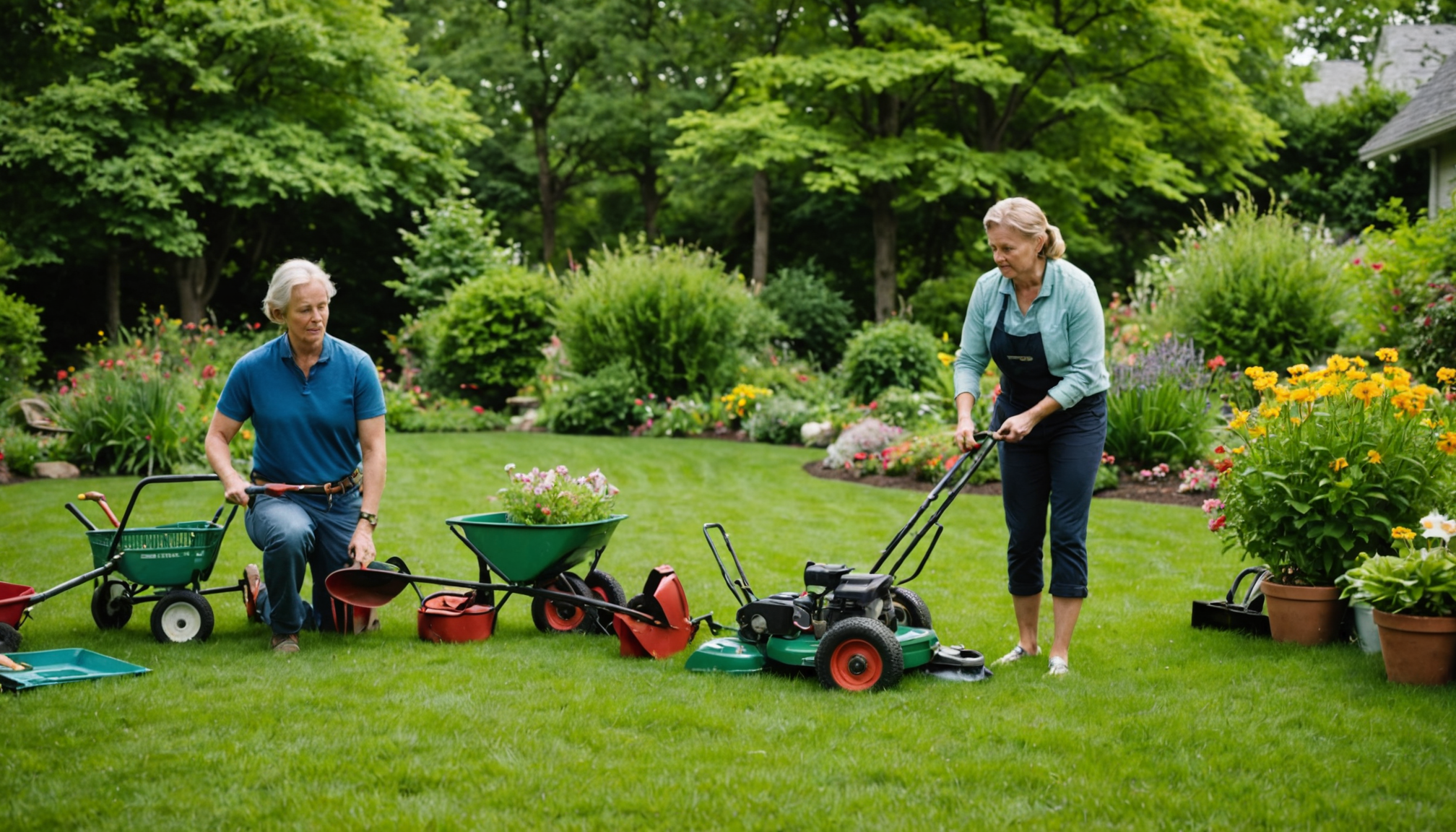 bien choisir son matériel pour faciliter l'entretien du jardin — la largeur de coupe influence directement le temps