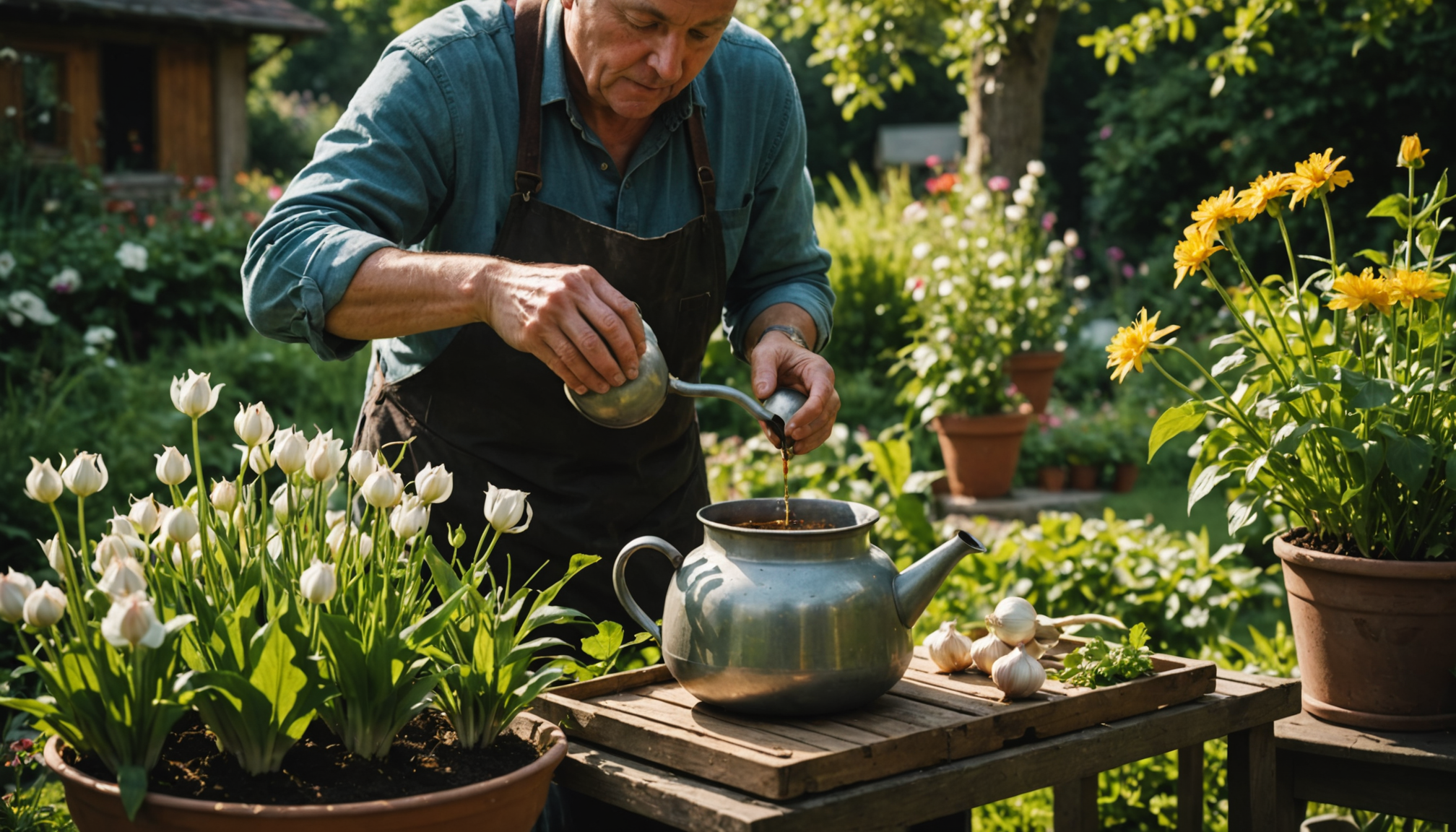 techniques naturelles pour protéger son jardin des nuisibles — la décoction d'ail agit comme insecticide naturel. écrasez