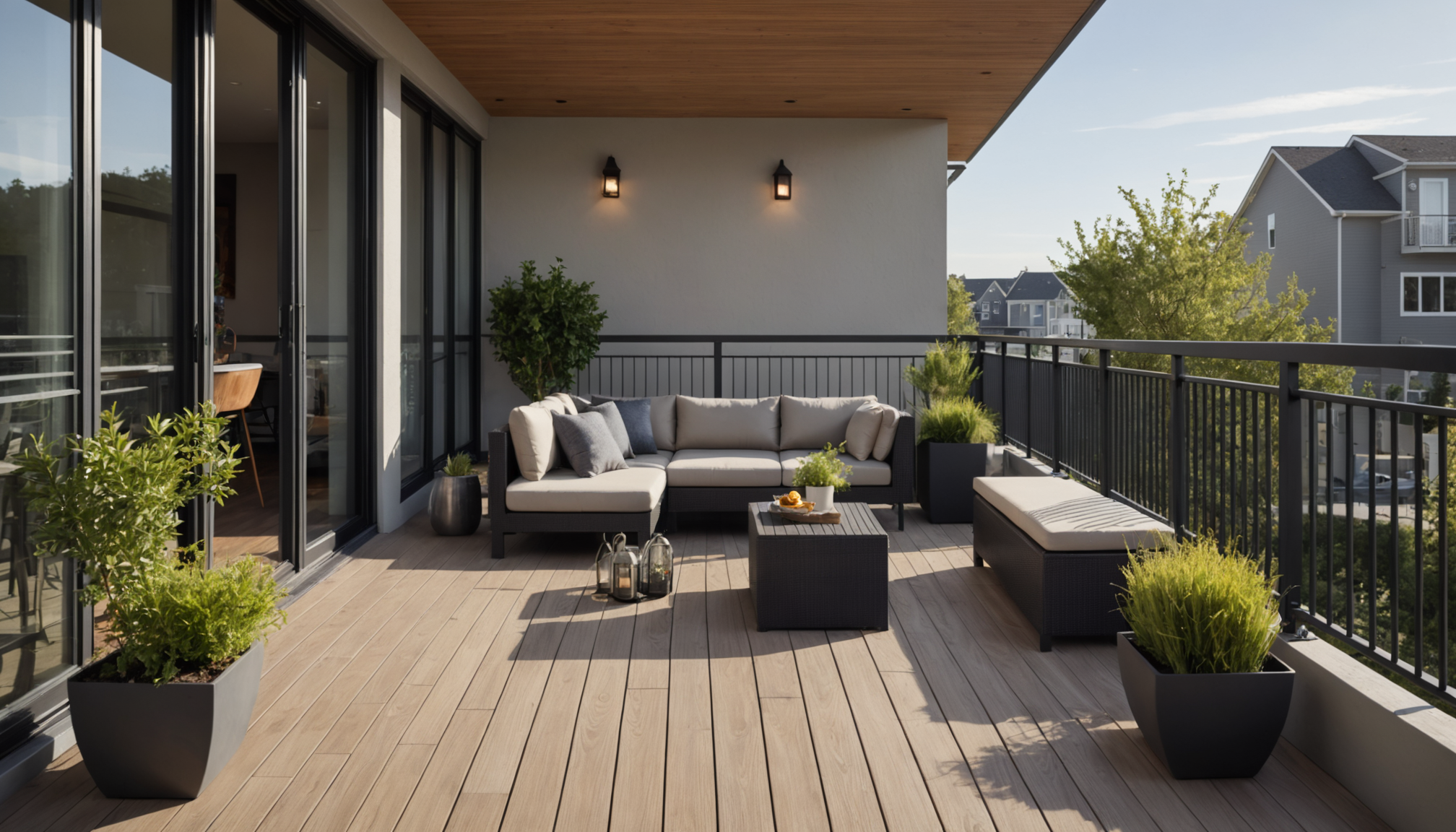 améliorez la sécurité de votre balcon avec une rampe moderne — ans faible élevé industriel, élégant bois composite 15-20