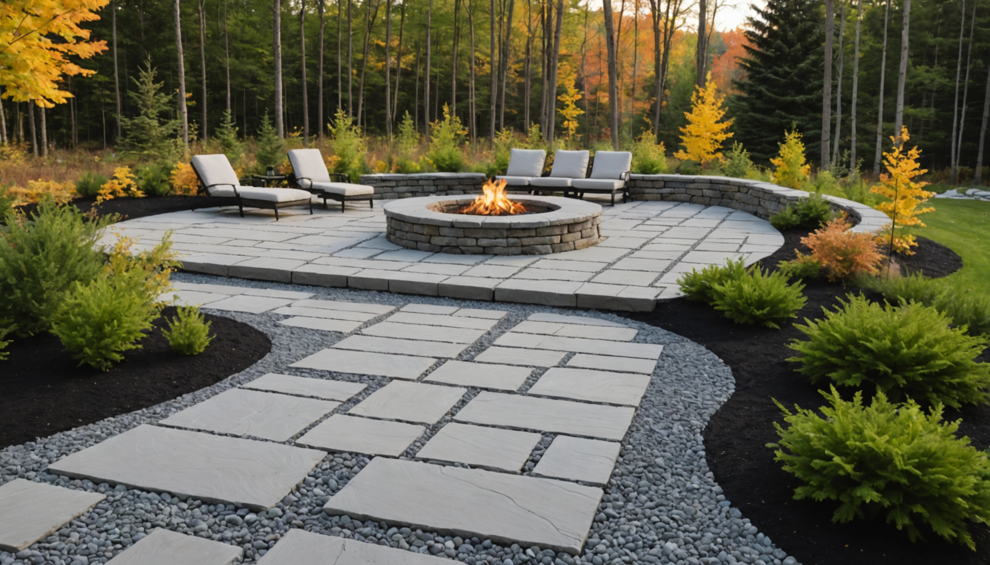 3 concepts d'aménagements extérieurs résistants à l'hiver québécois — les dalles de pierre naturelle posées sur lit