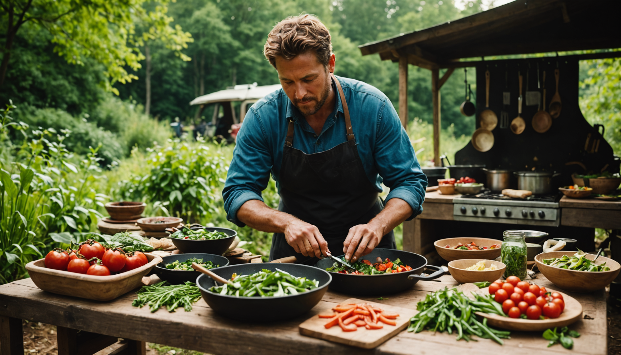 Illustration : cuisiner avec des ingrédients locaux et de saison — secret du bien-être à travers le mode de vie nomade