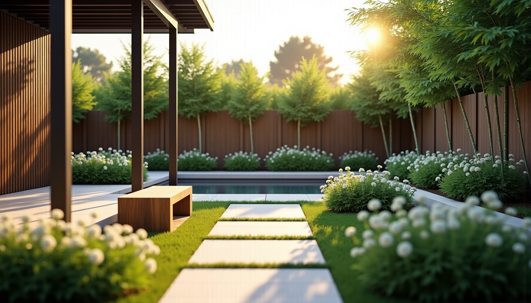 Illustration : rieur et l'extérieur. chaque élément doit participer à — créer un jardin moderne et fonctionnel chez soi ?