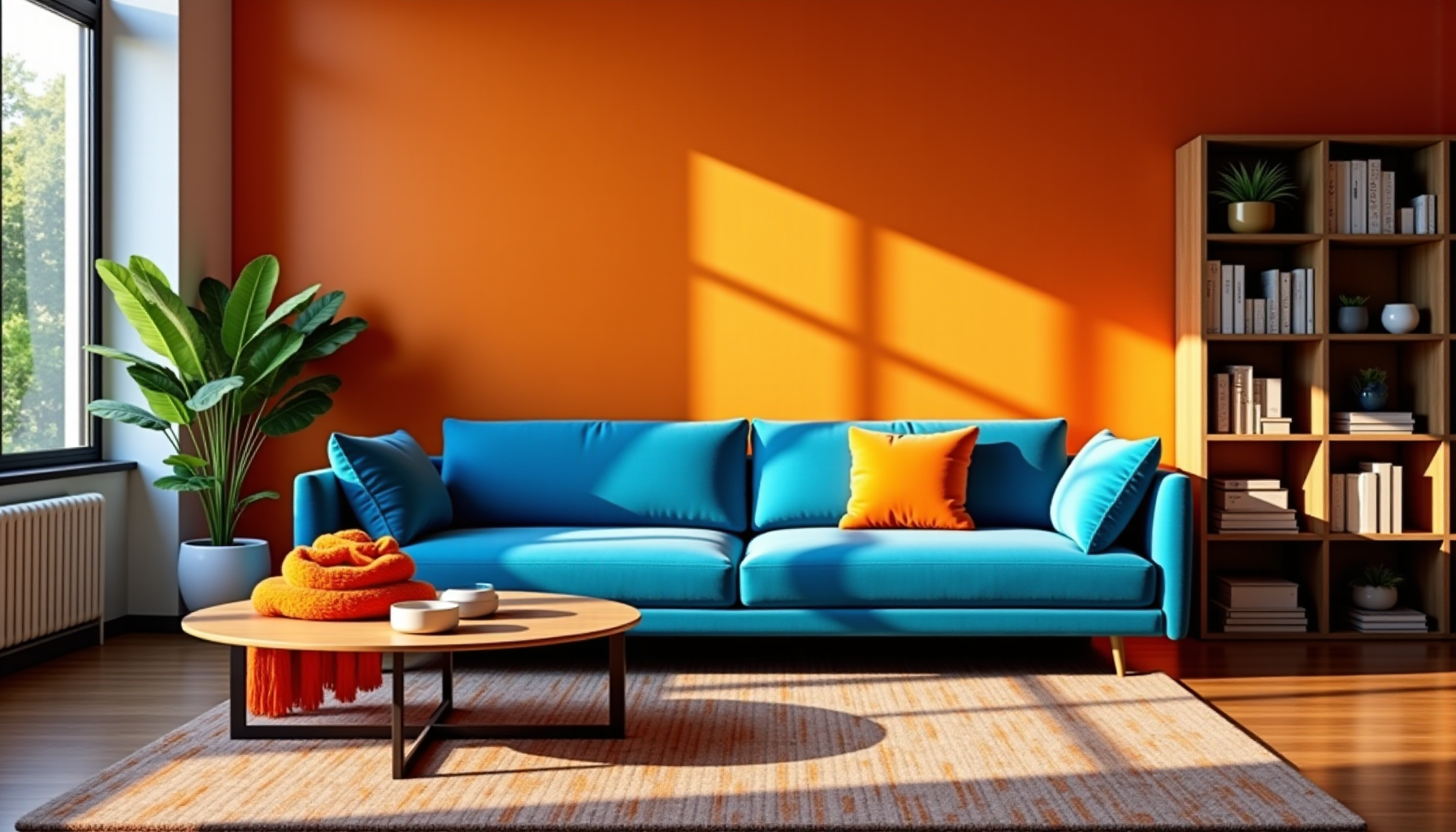 Illustration : associer deux couleurs opposées sur le cercle chromatique — l'art de transformer votre espace de vie avec des couleurs