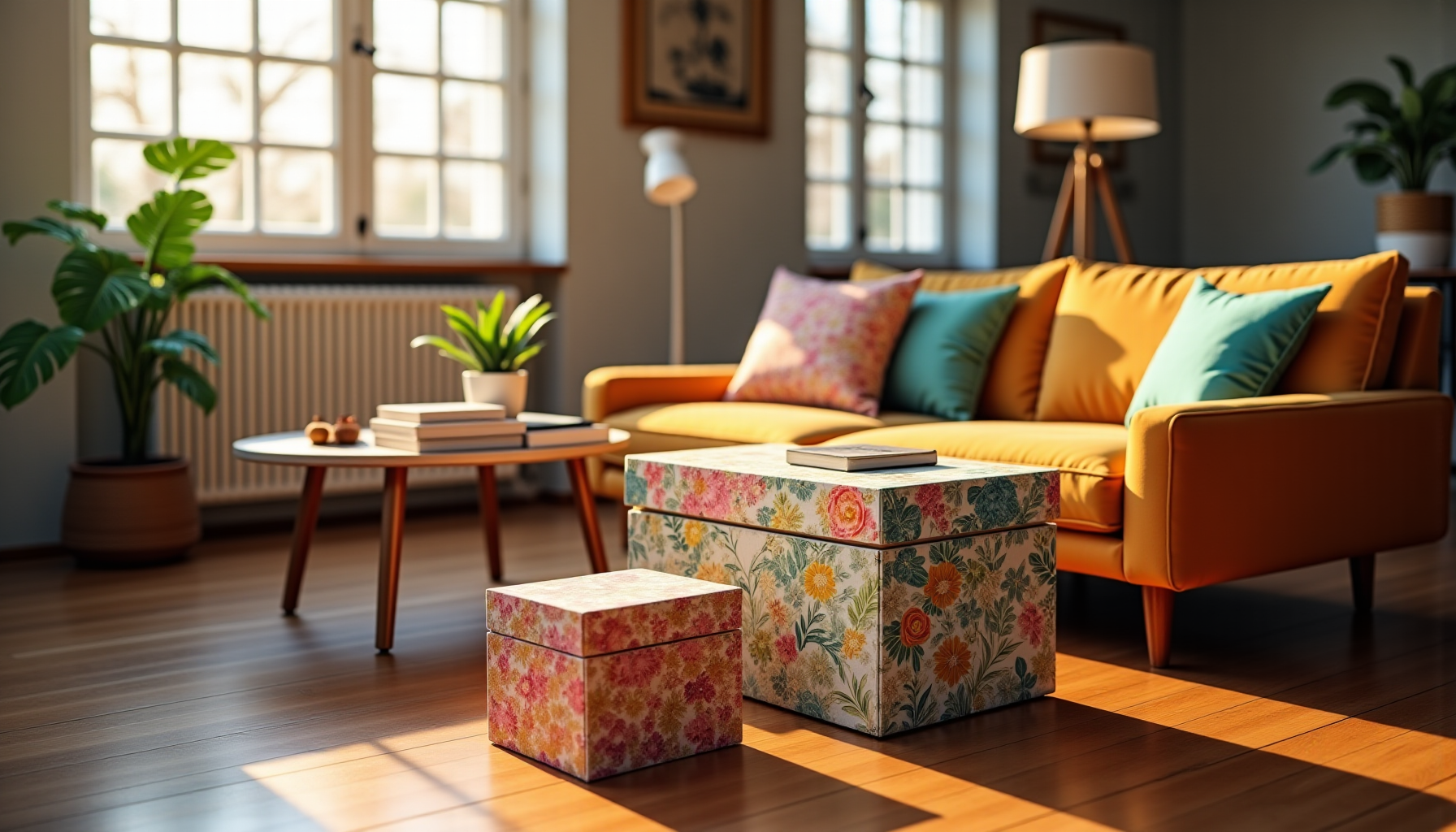 Illustration : les boîtes en carton récupérées, tapissées de tissu — emballez votre intérieur avec des idées déco créatives