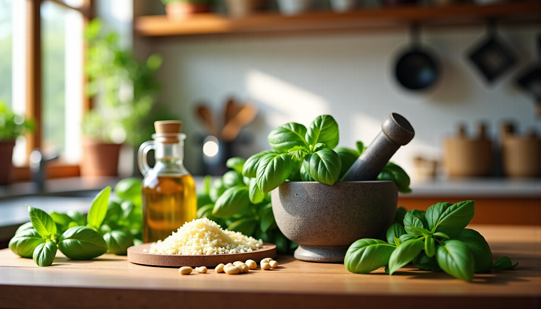 Illustration : erranéen pesto maison basilic, pignons, parmesan, huile d'olive — recette secrète qui va impressionner tout le monde