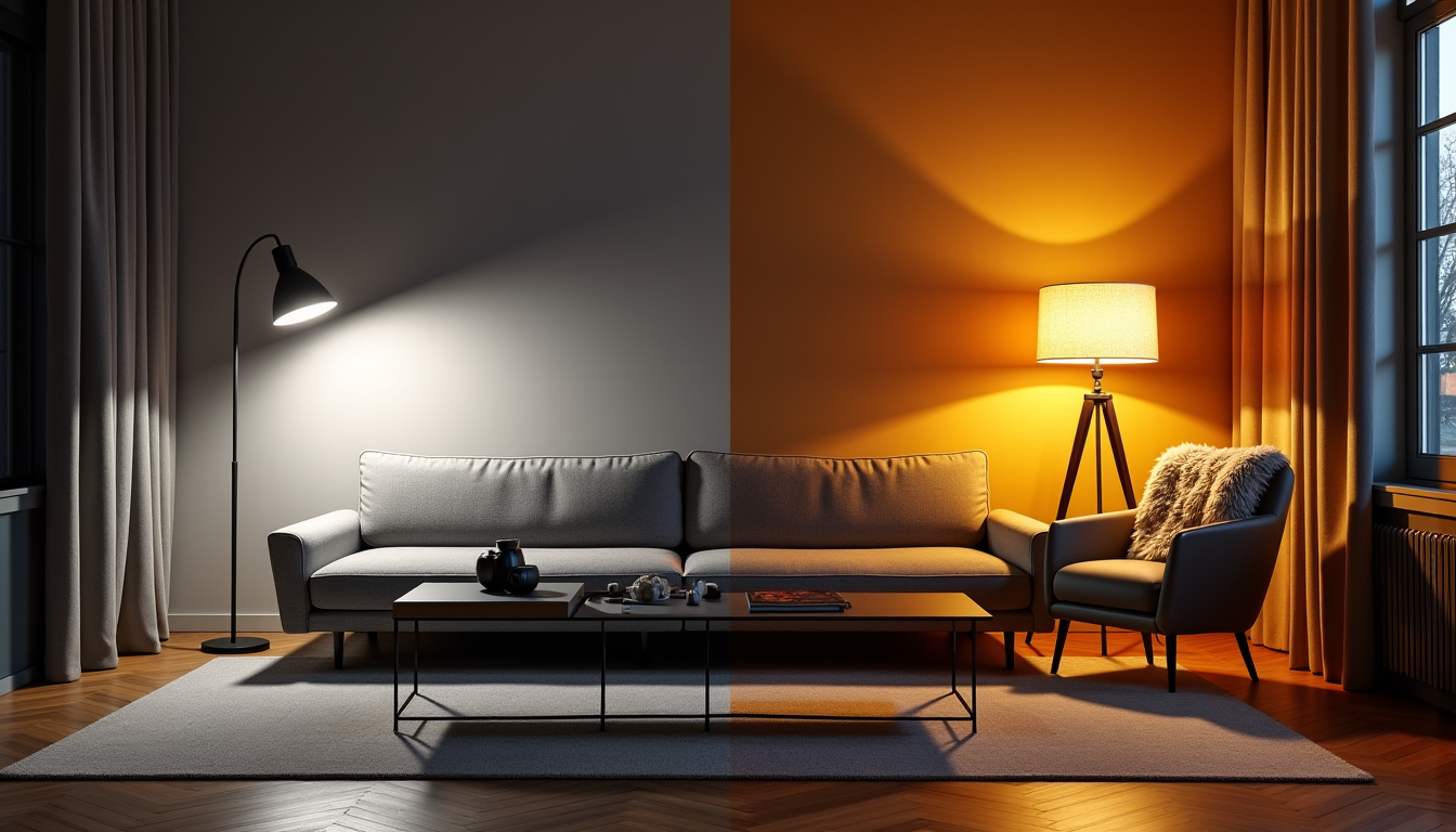 secrets de la décoration intérieure : astuces peu connues mais efficaces — une ampoule froide (6000k) dans un salon crée