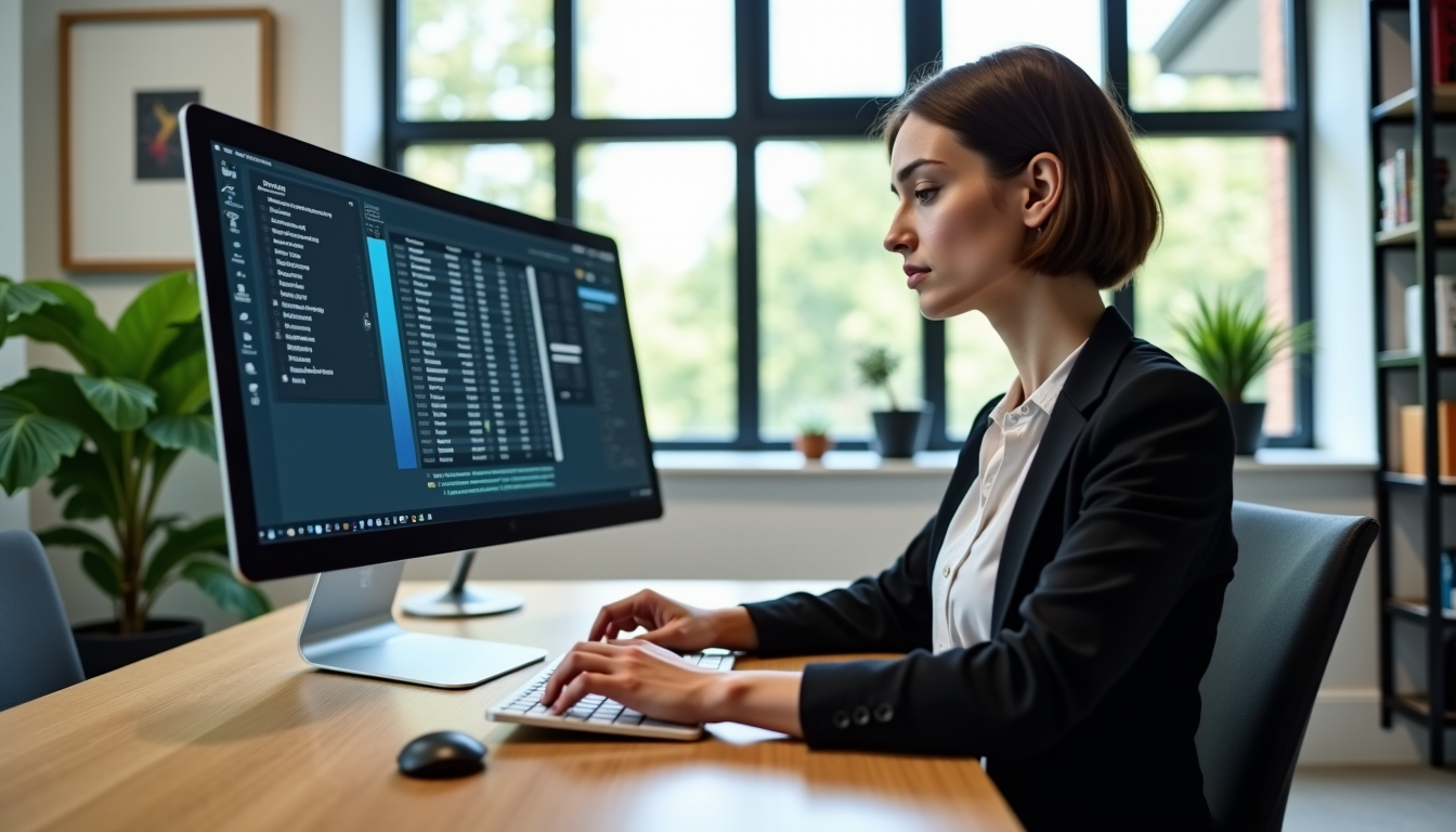 femme qui tape sur un pc fixe