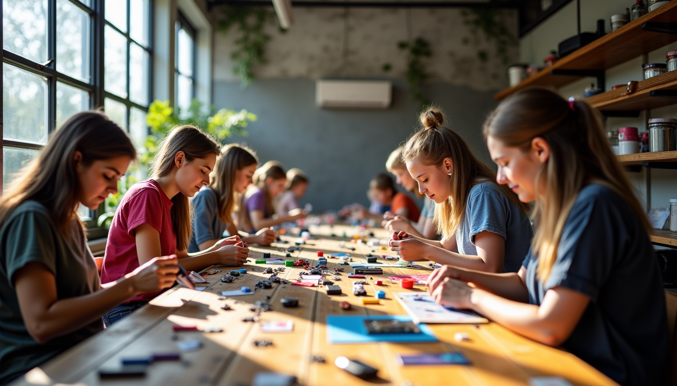 Illustration : concept ou une marque fictive, développant ainsi leurs — crée du matériel pédagogique ou des machines pour fabriquer des aimants, des porte-clés et des badges