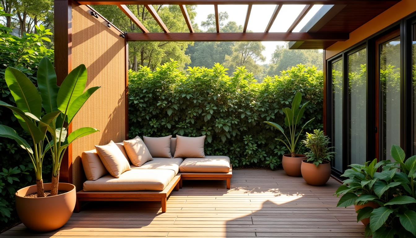 Illustration : la réflexion sur l'agencement doit inclure la circulation, — créer une terrasse intime et sans vis-à-vis grâce à la toile de coco ?