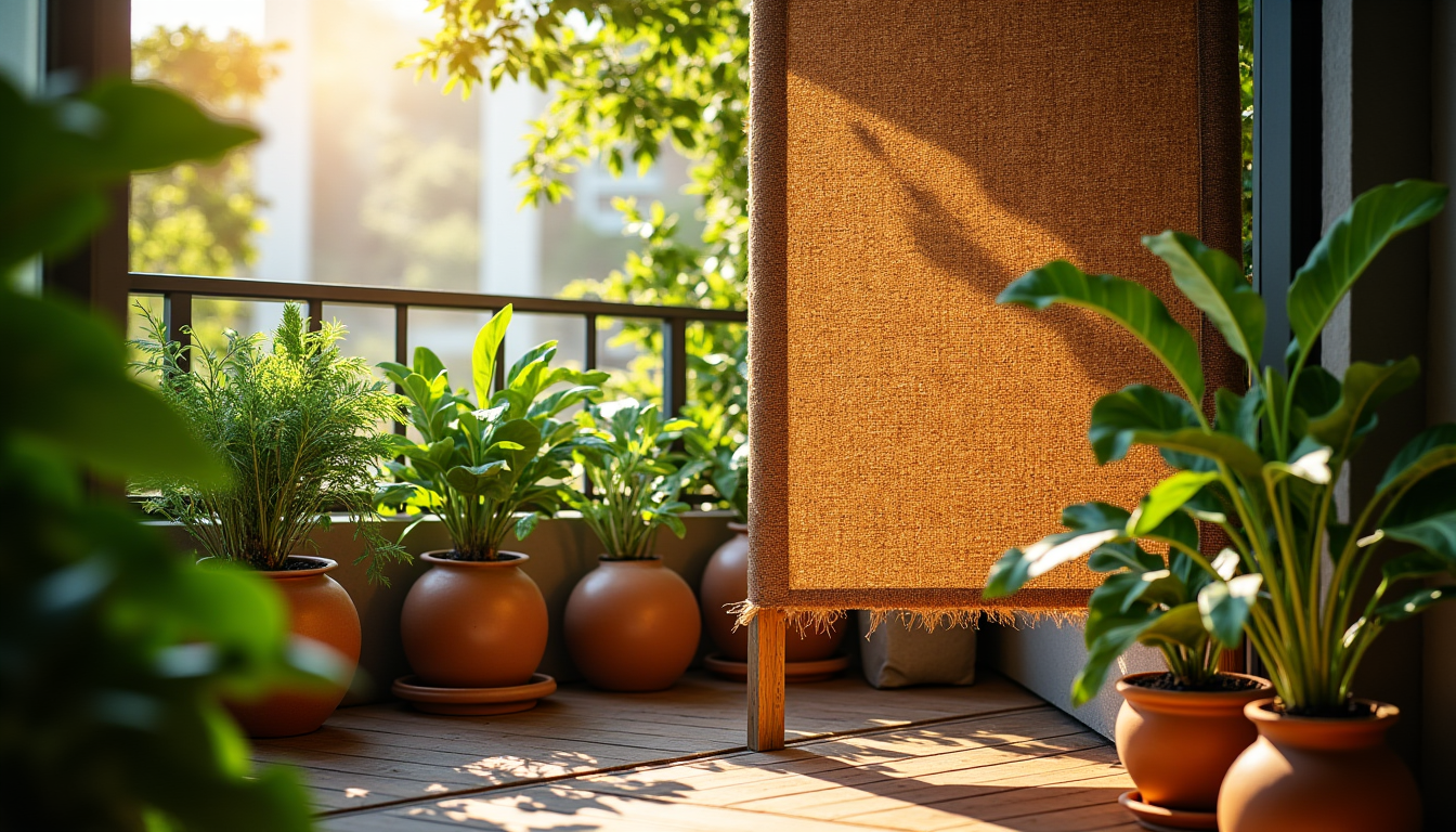 toile de coco : la solution brise-vue écologique pour un balcon protégé des regards. — la couleur naturelle de la fibre de coco,