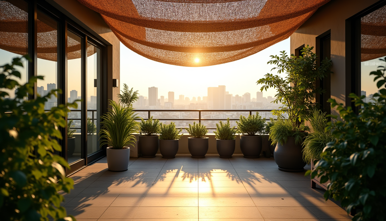 ombre et discrétion : les avantages du filet de camouflage sur un balcon exposé — cette filtration de la lumière réduit également l'éblouissement,