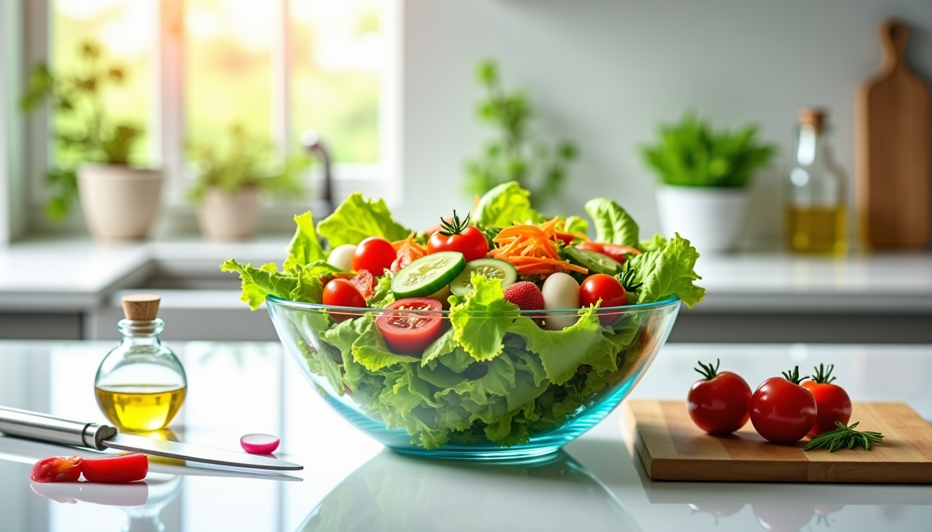 Illustration : la préparation de salades composées est une excellente — optimiser votre santé avec une alimentation équilibrée