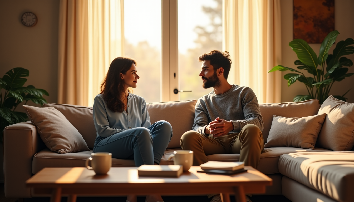 Illustration : une discussion ouverte sur les attentes mutuelles dans — psychologie et bien-être : harmonie ou conflit intérieur ?