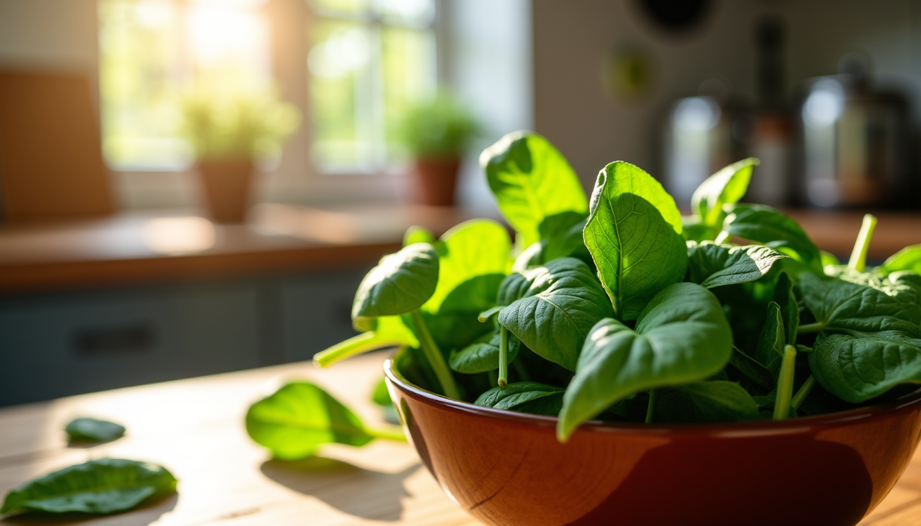 Illustration : les épinards sont une excellente source de fer, — 10 super-aliments à intégrer dans votre cuisine pour booster votre énergie