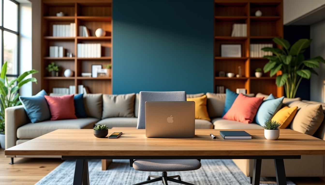 Illustration : vous pouvez cependant introduire une touche de couleur — aménager un coin bureau stylé dans son salon ?