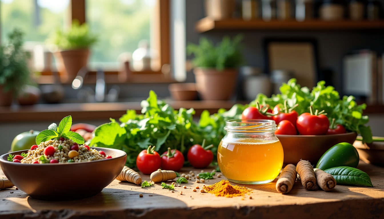 Illustration : "l'alimentation anti-inflammatoire est une philosophie culinaire qui invite — cuisine anti-inflammatoire : guide complet pour manger mieux au quotidien